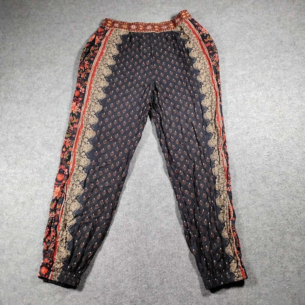 Farm Rio for Anthropologie Mixed Floral Paisley Jogger Pants Small Black Multi